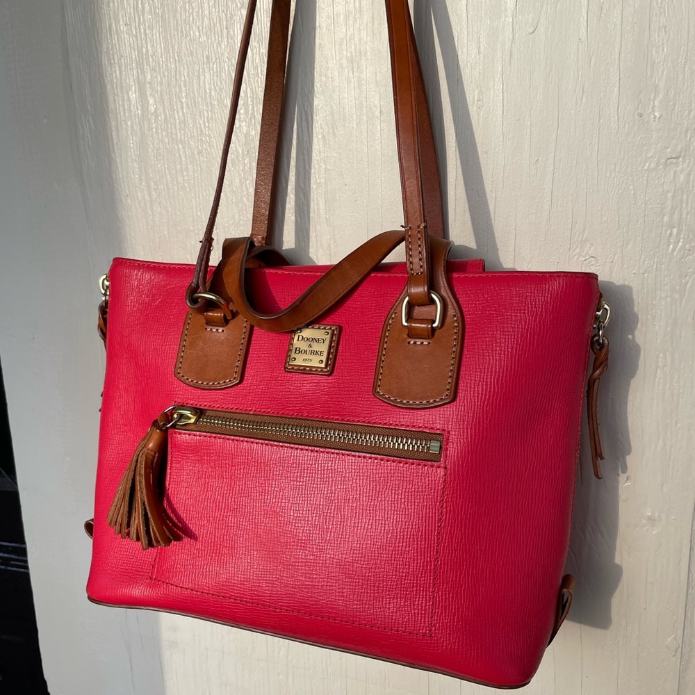 Dooney & Bourke Geranium Saffiano Leather Side Zip Tassel Tote